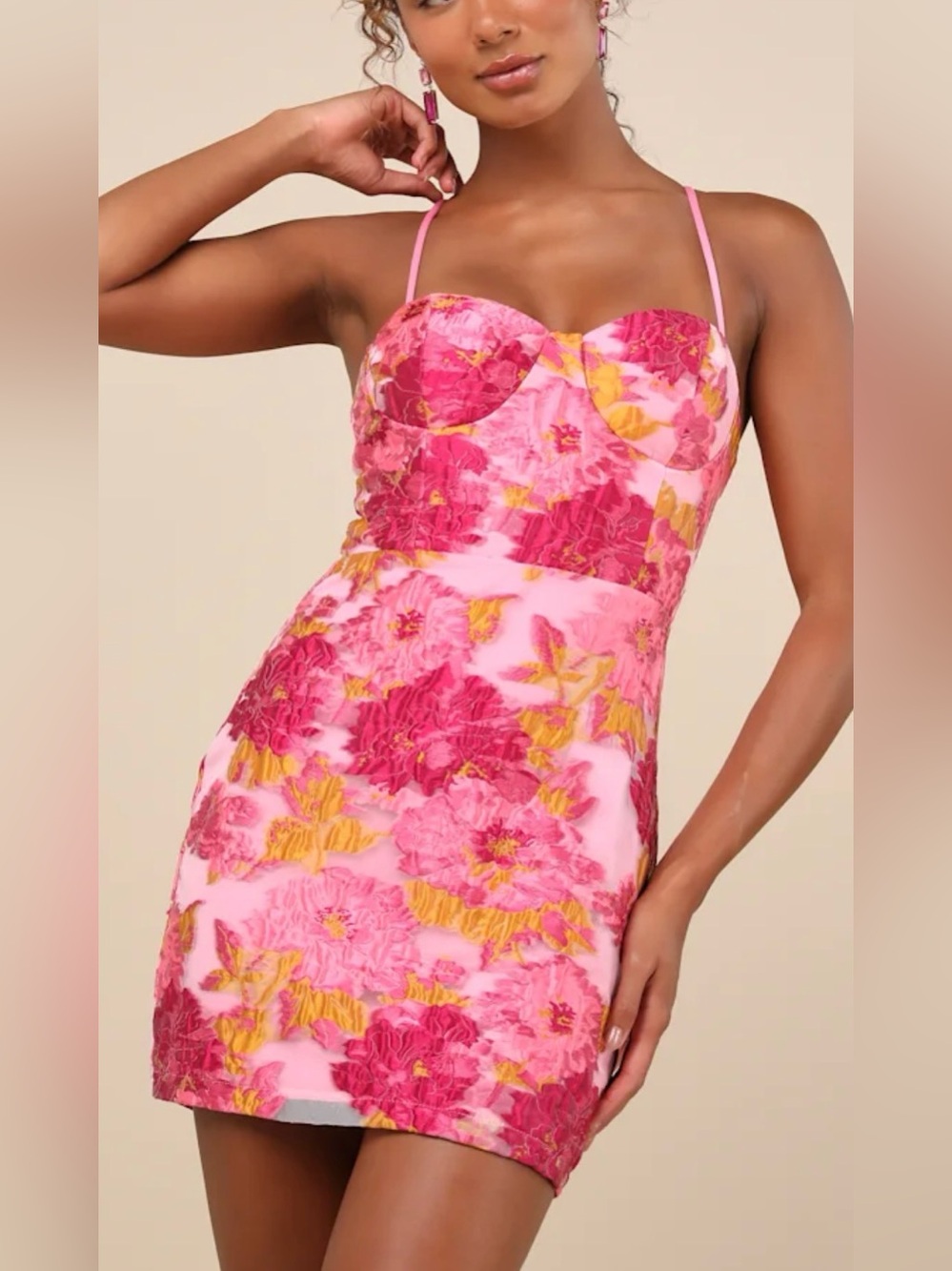 Pink Floral Bustier Mini Dress